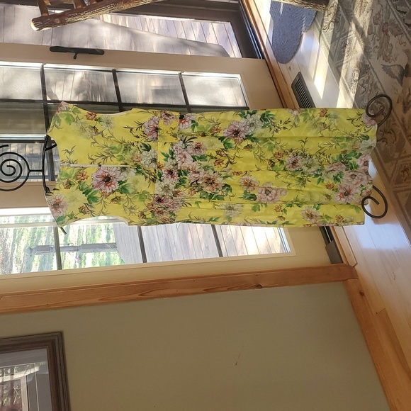 Anthropologie Sparrow Silky Floral Yellow Slit Hems Midi Sz. 12 Dress NWT - Picture 2 of 13